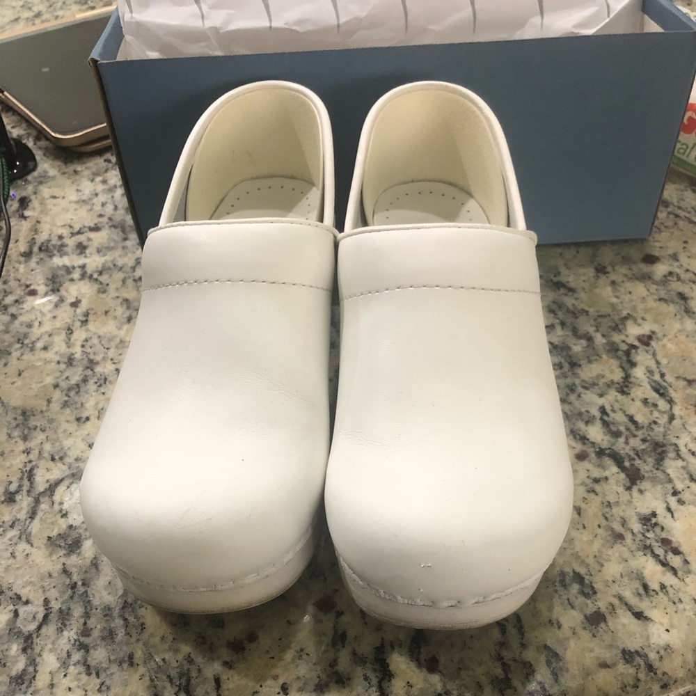 Dansko White Leather Clogs